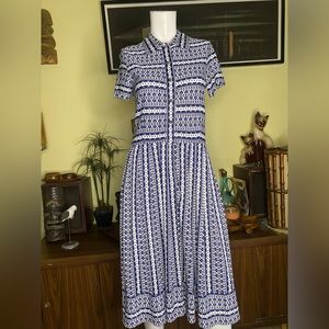 Vintage button up geometric print 1960’s dress cottage MOD 1970’s Retro